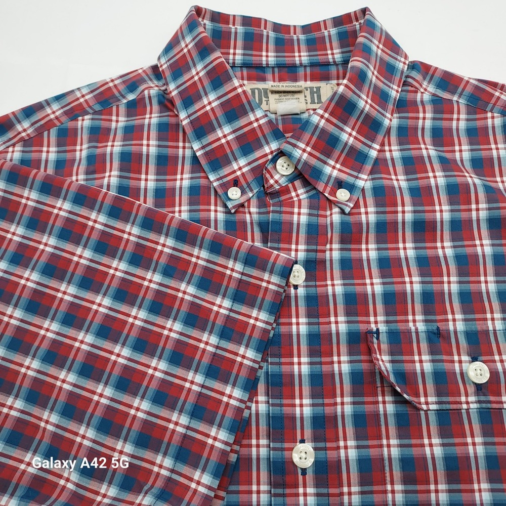 Duluth Trading Co Mens‎ Medium Red Blue Plaid Coolmax Short Sleeve Button Down